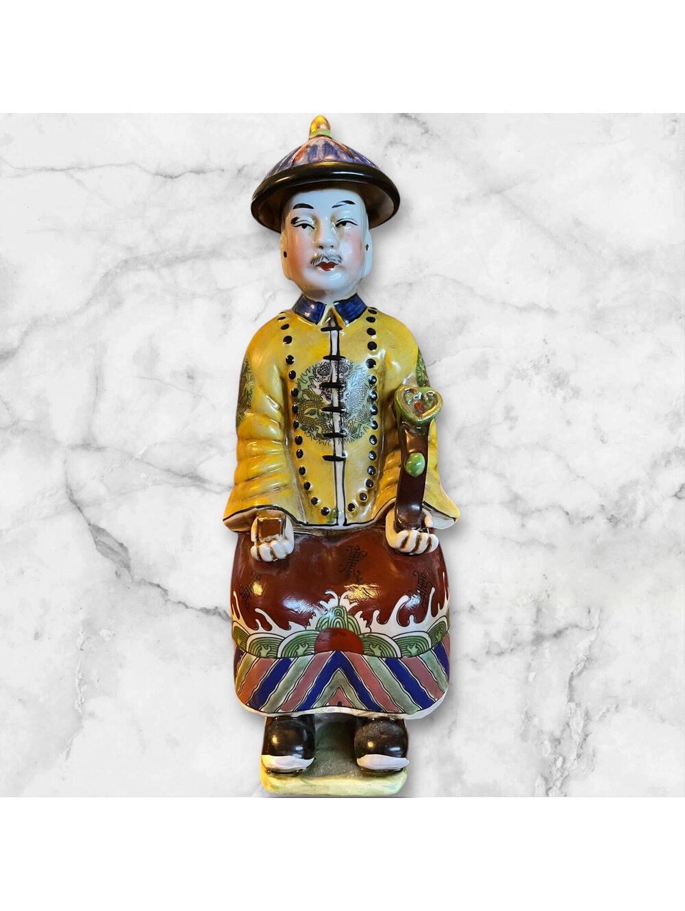 Vintage Hand Painted Qing Dynasty Emperor Statue